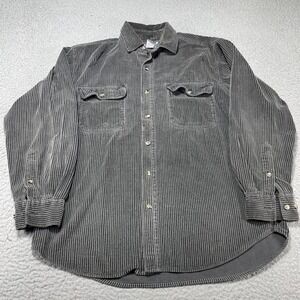 Vintage NorthCrest Shirt Mens Medium Gray Stripe Corduroy Button Front 90s